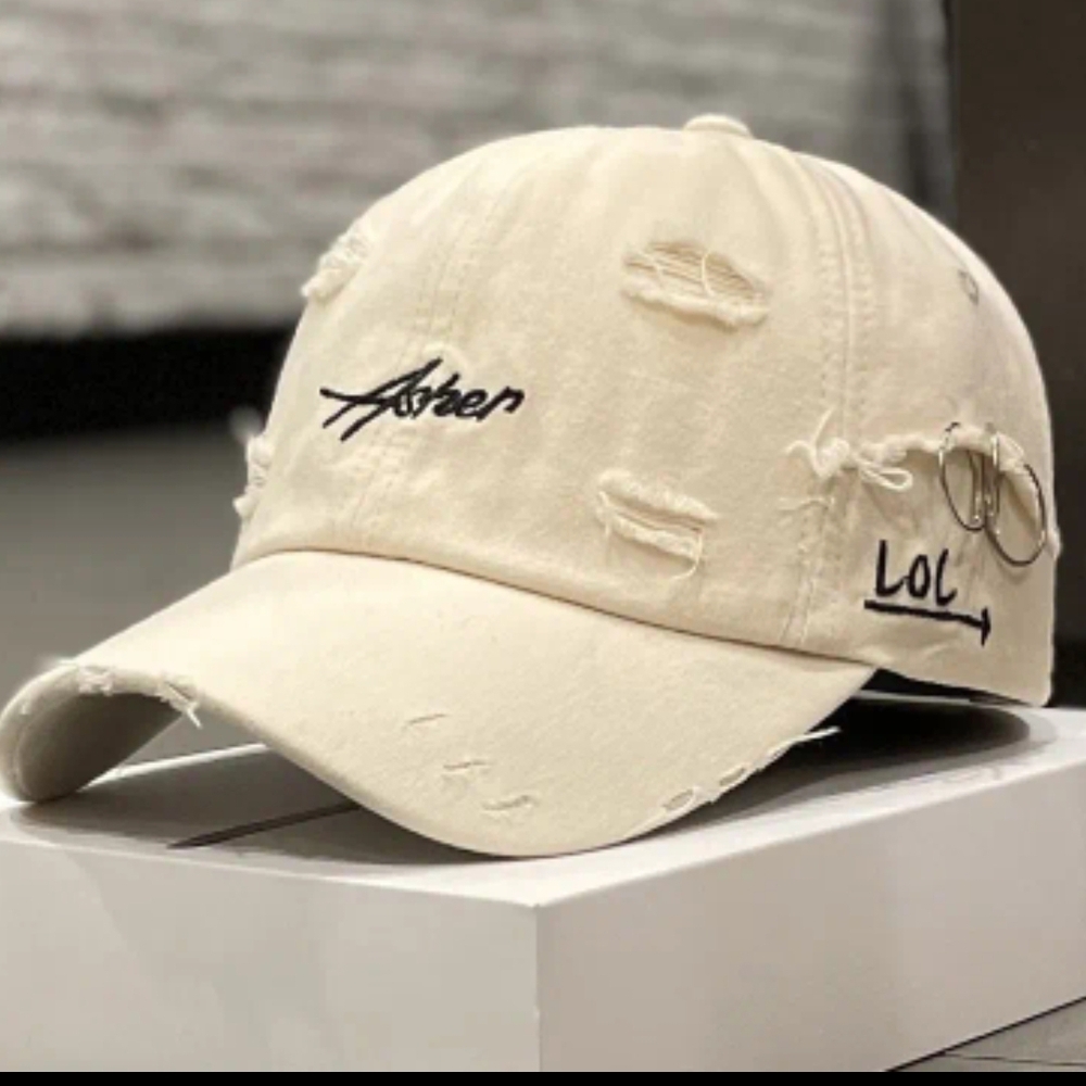 Asher Cream Distressed Baseball Cap